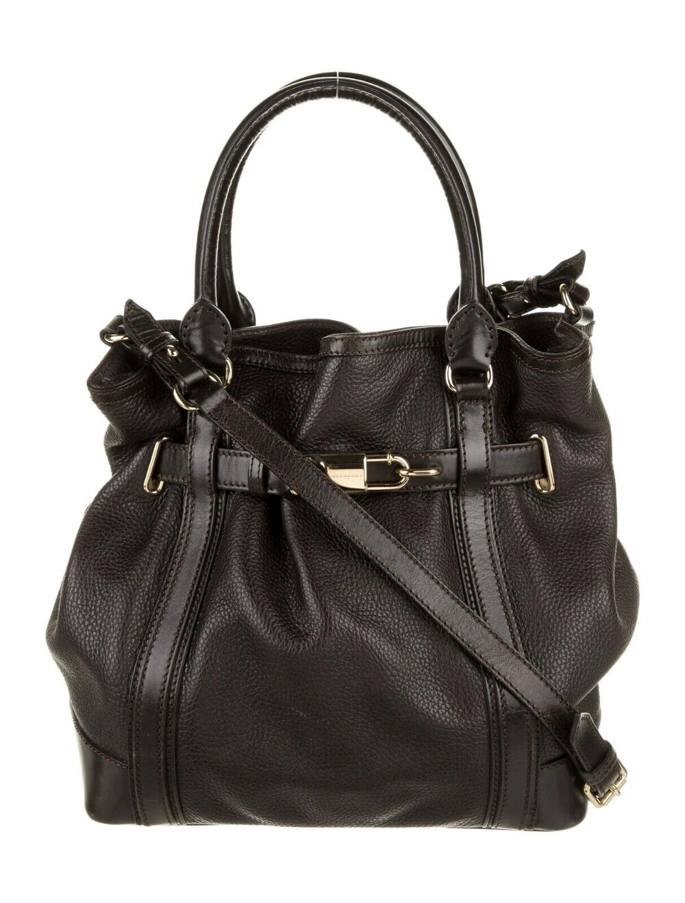 Burberry Dark Brown Leather Tote Crossbody Shoulder Strap XL Xtra Large